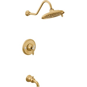 image:imageMoen TS32104EP Weymouth PosiTemp Tub and Shower Trim Kit Valve Required including 9Inch 2Spray EcoPerformance Rainshower ChromeBrushed Gold