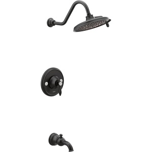 image:imageMoen TS32104EP Weymouth PosiTemp Tub and Shower Trim Kit Valve Required including 9Inch 2Spray EcoPerformance Rainshower ChromeMatte Black