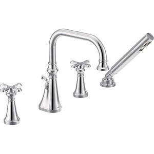 image:imageMoen TS44506BN Colinet Two Handle DeckMount Roman Tub Faucet Trim with Cross Handles and Handshower Valve Required Brushed NickelChrome