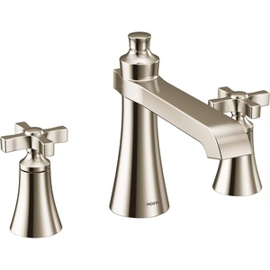 image:imageMoen TS927BN Flara 2Handle Deck Mount Cross Handle Roman Tub Faucet Trim Kit Valve Required Brushed NickelPolished Nickel
