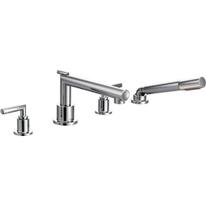 image:imageMoen TS93004 Arris 2Handle Deck Mount Modern Roman Tub Faucet Trim Kit Valve Required Including Single Function Handshower ChromeChrome