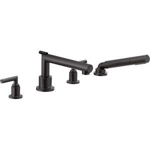image:imageMoen TS93004 Arris 2Handle Deck Mount Modern Roman Tub Faucet Trim Kit Valve Required Including Single Function Handshower ChromeMatte Black