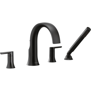 image:imageMoen TS983BL Doux TwoHandle High Arc DeckMount Roman Tub Faucet Trim with Handshower Valve Required Matte BlackMatte Black