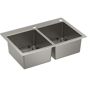 image:imageMoen Prep 18Gauge Stainless Steel Dual Mount 33 x 22 x 9 Double Bowl Kitchen Sink with Bottom Grids Included GS182072BDouble Bowl