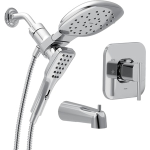 image:imageMoen Inara Spot Resist Brushed Nickel Handshower and Rainfall Shower Head with Lever Handle Tub Spout and Metal Hose 84041SRNChrome