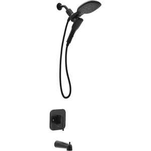 image:imageMoen Inara Spot Resist Brushed Nickel Handshower and Rainfall Shower Head with Lever Handle Tub Spout and Metal Hose 84041SRNMatte Black