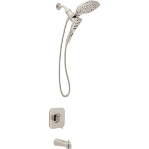 image:imageMoen Inara Spot Resist Brushed Nickel Handshower and Rainfall Shower Head with Lever Handle Tub Spout and Metal Hose 84041SRNSpot Resist Nickel