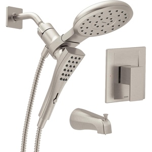 image:imageMoen Revyl Bronzed Gold Detachable Handshower and Rainfall Shower Head with Handle Tub Spout and Metal Hose 82771BZGSpot Resist Nickel