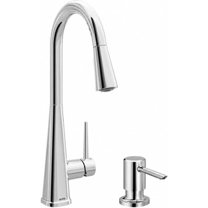 image:imageMoen Swyre Pulldown Kitchen Faucet 87508 amp Modern DeckMount Kitchen Soap amp Lotion Dispenser TopFill 18oz Refillable Bottle 3949 Chrome