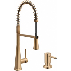 image:imageMoen Swyre Spring Pulldown Kitchen Faucet 87538BZG amp DeckMount Kitchen Soap amp Lotion Dispenser TopFill 18oz Refillable Bottle 3949BZG Bronzed Gold