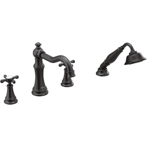 image:imageMoen TS21102BL Weymouth Roman Tub Faucet Trim with Cross Handles Valve Required Matte BlackMatte Black
