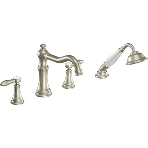 image:imageMoen TS21104ORB Weymouth TwoHandle Diverter Roman Tub Faucet Includes Hand Shower Oil Rubbed BronzeBrushed Nickel