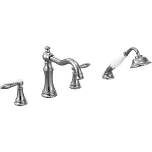 image:imageMoen TS21104ORB Weymouth TwoHandle Diverter Roman Tub Faucet Includes Hand Shower Oil Rubbed BronzeChrome