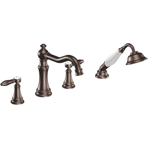 image:imageMoen TS21104ORB Weymouth TwoHandle Diverter Roman Tub Faucet Includes Hand Shower Oil Rubbed BronzeOil Rubbed Bronze
