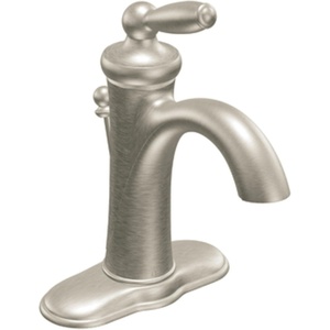 image:imageMoen Brantford Brushed Nickel OneHandle Traditional LowArc Bathroom Faucet with Optional Deckplate and Available Vessel Sink Extension Kit 6600BNBrushed Nickel
