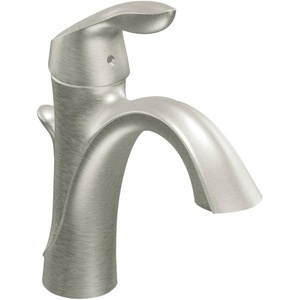 image:imageMoen OilRubbed Bronze Single Hole Bathroom Sink Faucet Trim Kit with Deck Plate and Water Drain Ideal for Bath Vanity Sinks 6400ORBBrushed Nickel